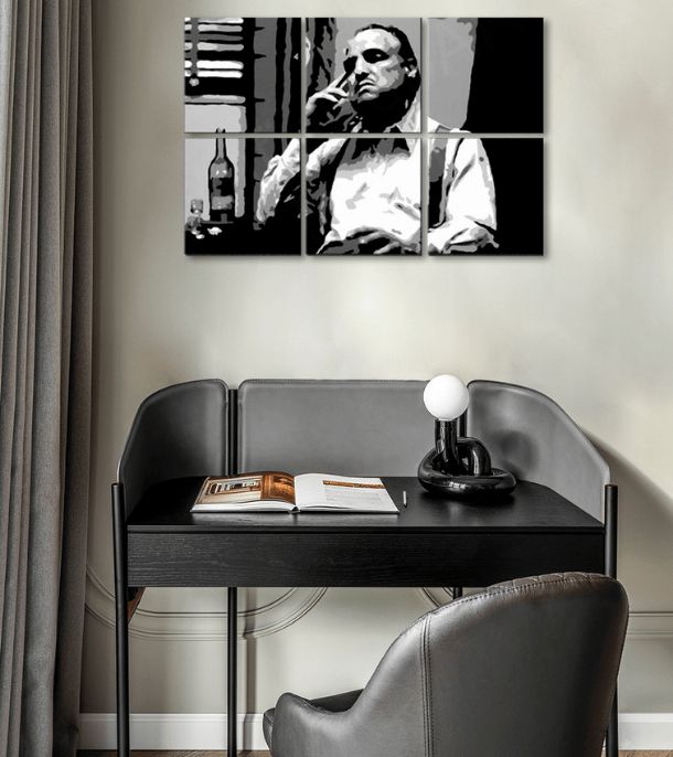 Najväčší mafiáni na plátne The Godfather - Vito Corleone s fľaškou škótskej 120x80 cm