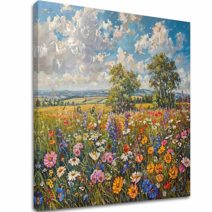 Obraz kvetinového poľa na plátne Letná lúka | Akrylové detaily